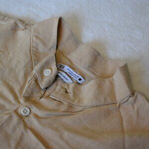 Zara Men's Regular Fit SzM Beige Linen Viscose Blend Button Down Shirt